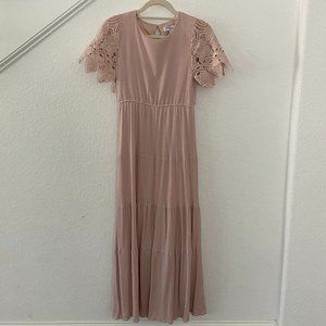 Polagram Dusky Pink Maxi Dress with crochet detail on sleeves size small